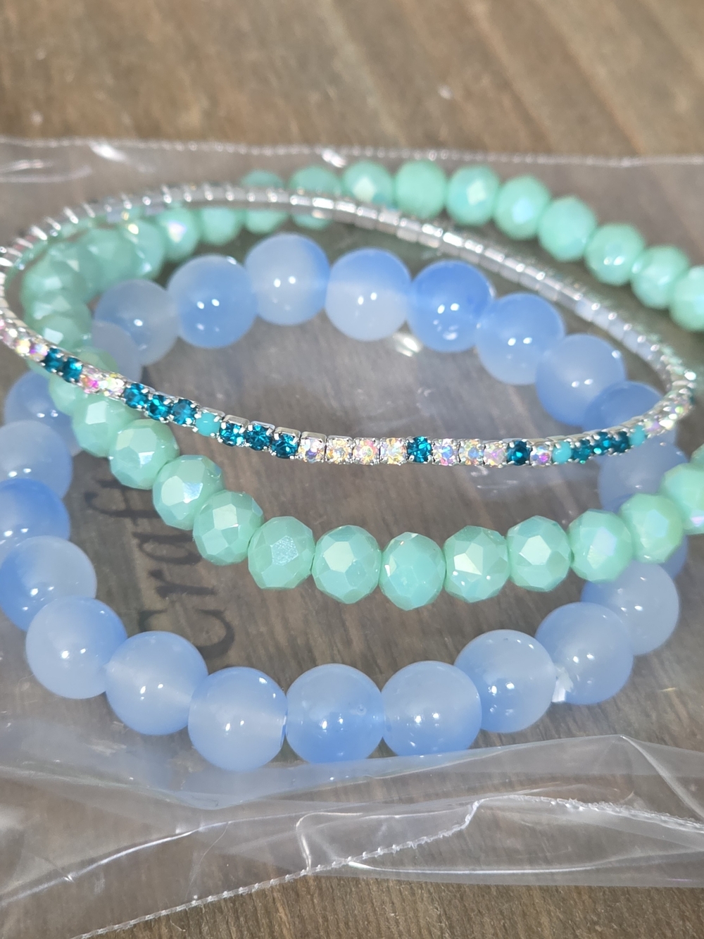 Stackable Blue & Mint Beaded Bracelet Set